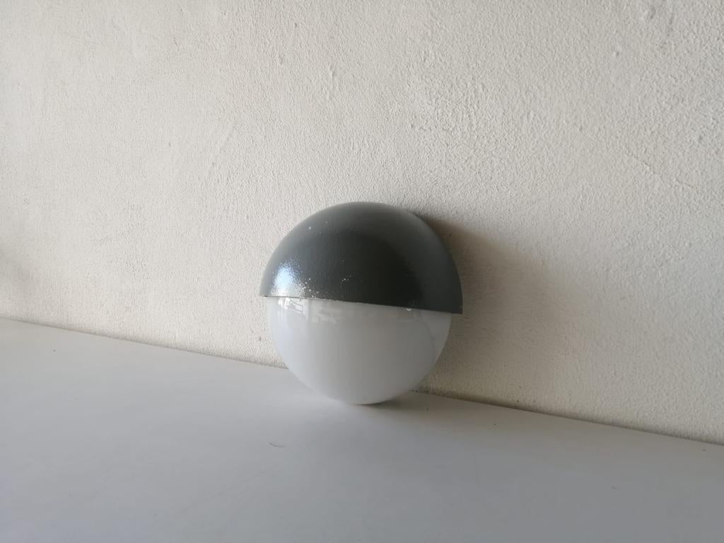 Grey Metal and White Round Glass Single Sconce by BEGA, 1960s, Germany For Sale 5