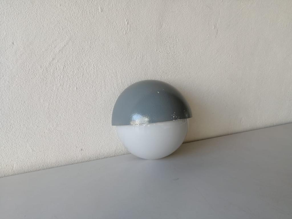 Grey Metal and White Round Glass Single Sconce by BEGA, 1960s, Germany For Sale 6