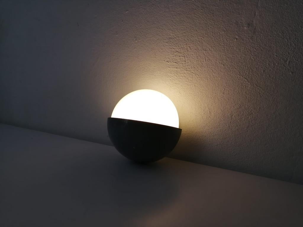 Grey Metal and White Round Glass Single Sconce by BEGA, 1960s, Germany For Sale 7
