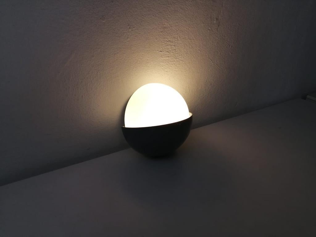 Grey Metal and White Round Glass Single Sconce by BEGA, 1960s, Germany For Sale 8