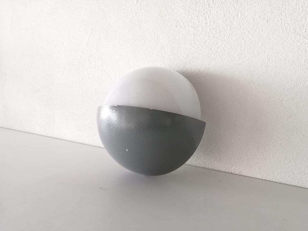 Grey Metal and White Round Glass Single Sconce by BEGA, 1960s, Germany In Good Condition For Sale In Hagenbach, DE