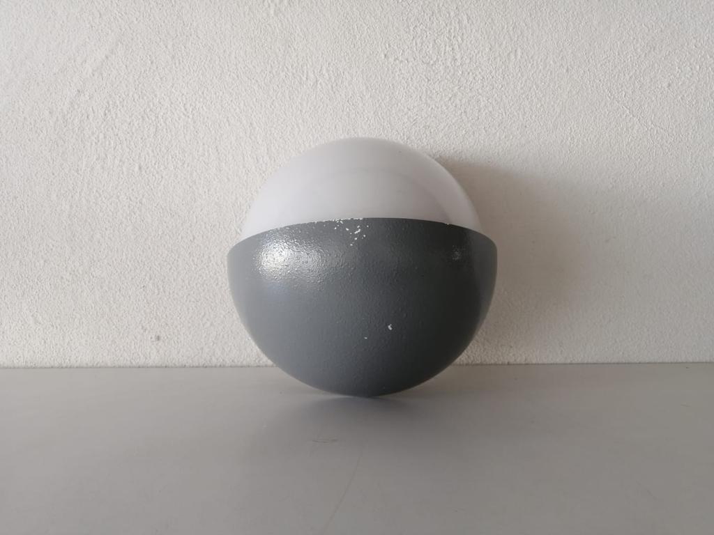 Grey Metal and White Round Glass Single Sconce by BEGA, 1960s, Germany For Sale 1