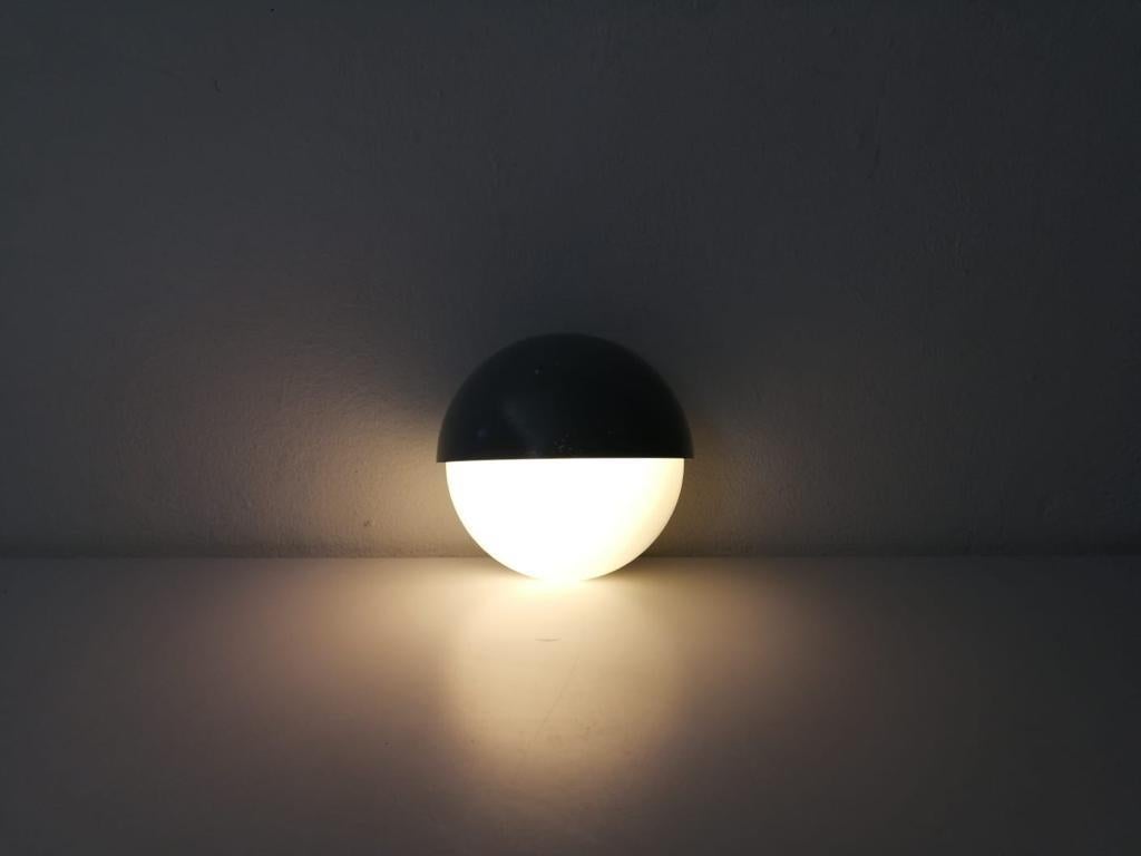Grey Metal and White Round Glass Single Sconce by BEGA, 1960s, Germany For Sale 3