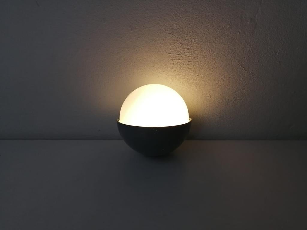 Grey Metal and White Round Glass Single Sconce by BEGA, 1960s, Germany For Sale 4
