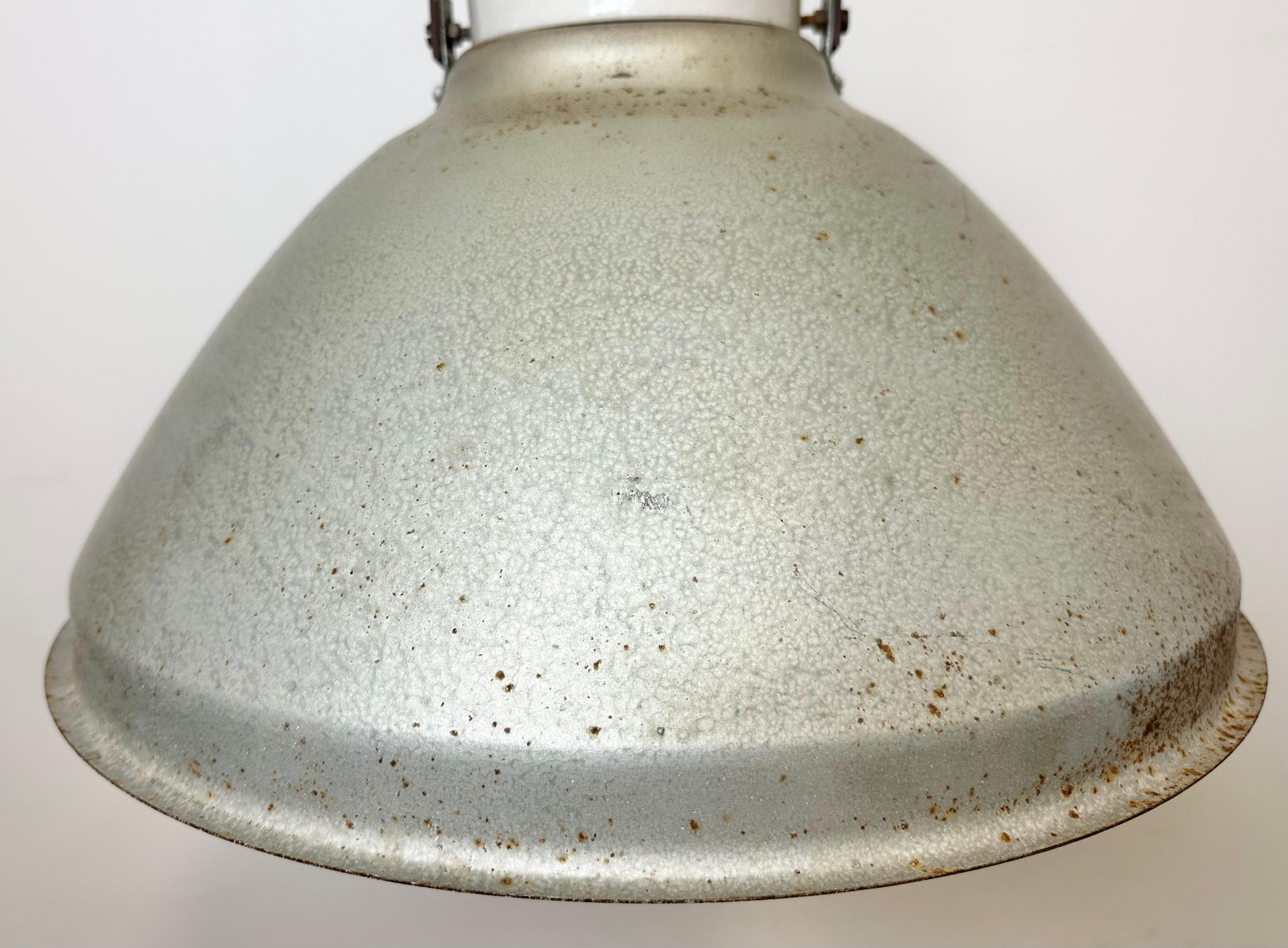 20th Century Grey Metal Industrial Factory Hanging Lamp, 1960s For Sale