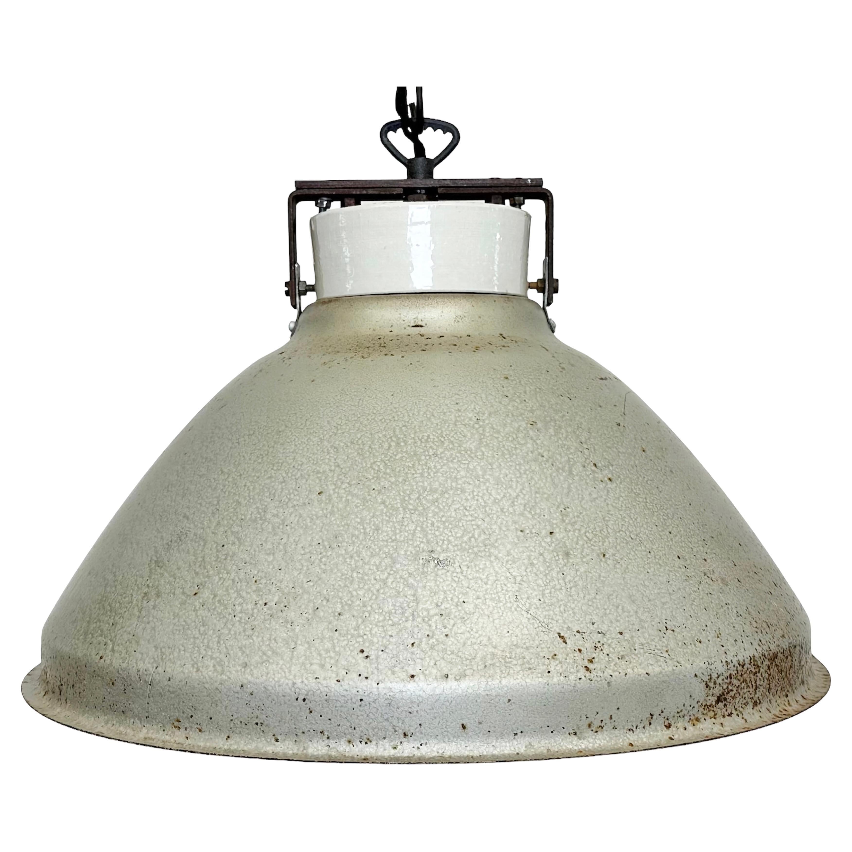 Grey Metal Industrial Factory Hanging Lamp, 1960s For Sale