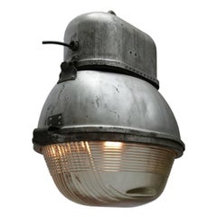 Grey Metal Oval Vintage Industrial Holophane Glass Street Light