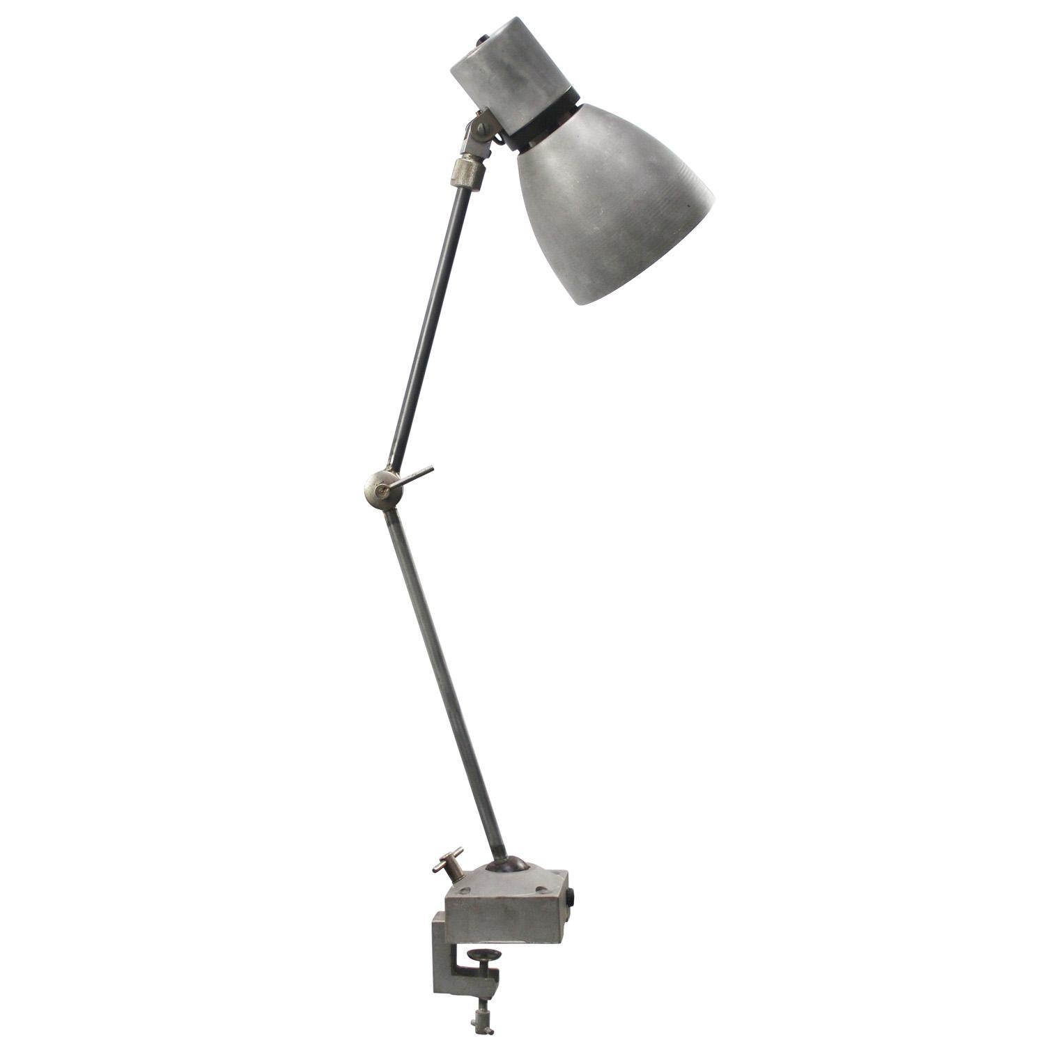 Grey Metal Vintage Industrial 2-Arm Machinist Work Desk Lights For Sale
