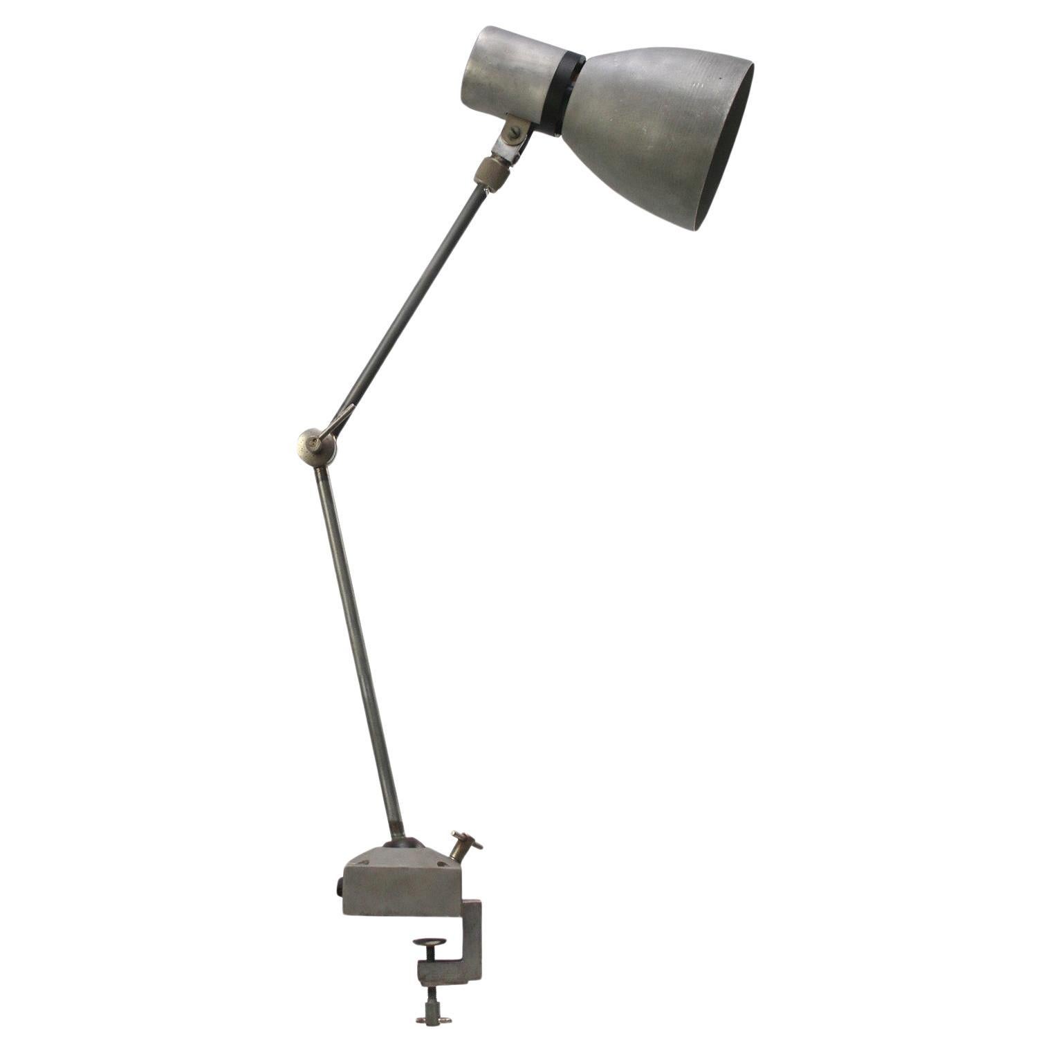 Grey Metal Vintage Industrial 2-Arm Machinist Work Desk Lights For Sale