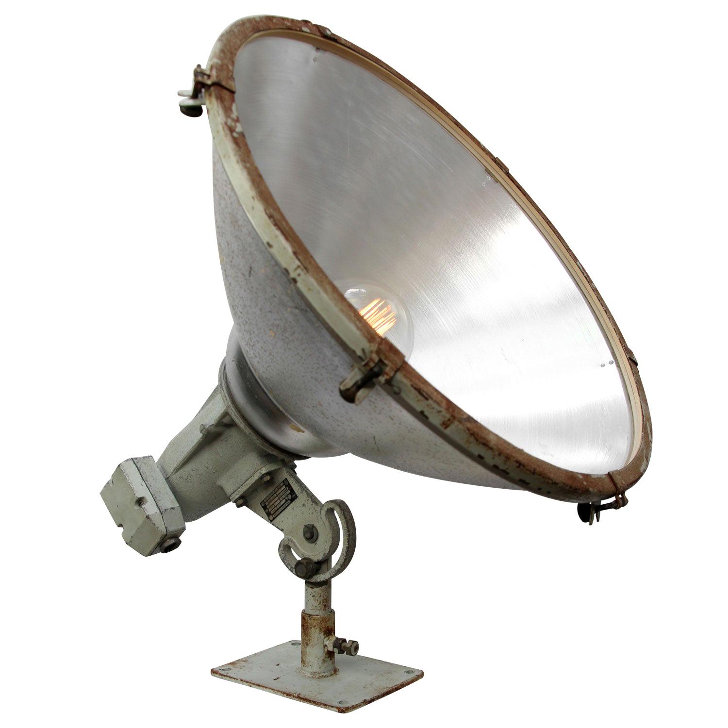 Grey Metal Vintage Industrial Clear Glass Floor Spot Lights For Sale at