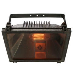 Lampada a sospensione industriale vintage in metallo grigio e vetro trasparente