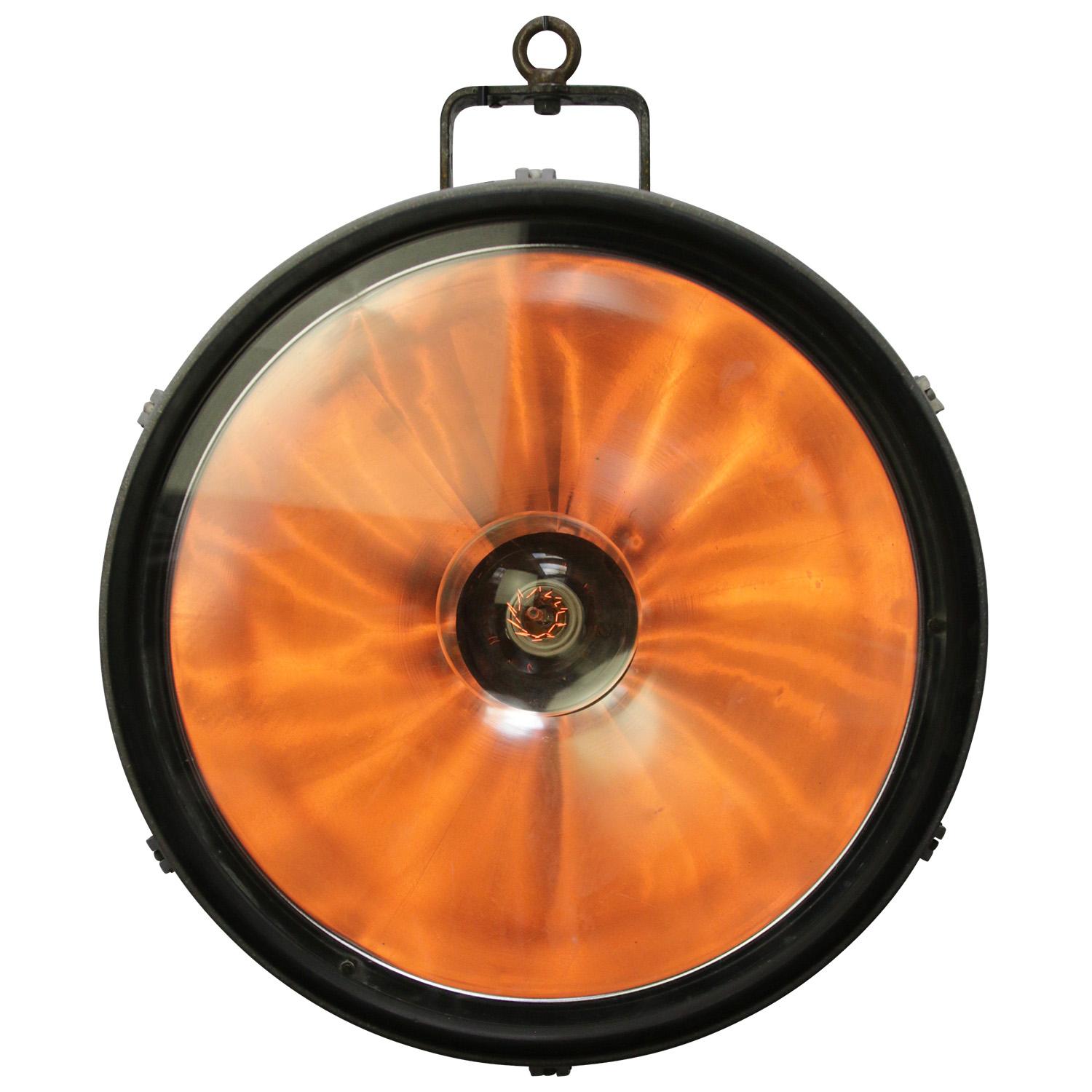 Dutch Grey Metal Vintage Industrial Clear Glass Pendant Spot Light by Philips For Sale