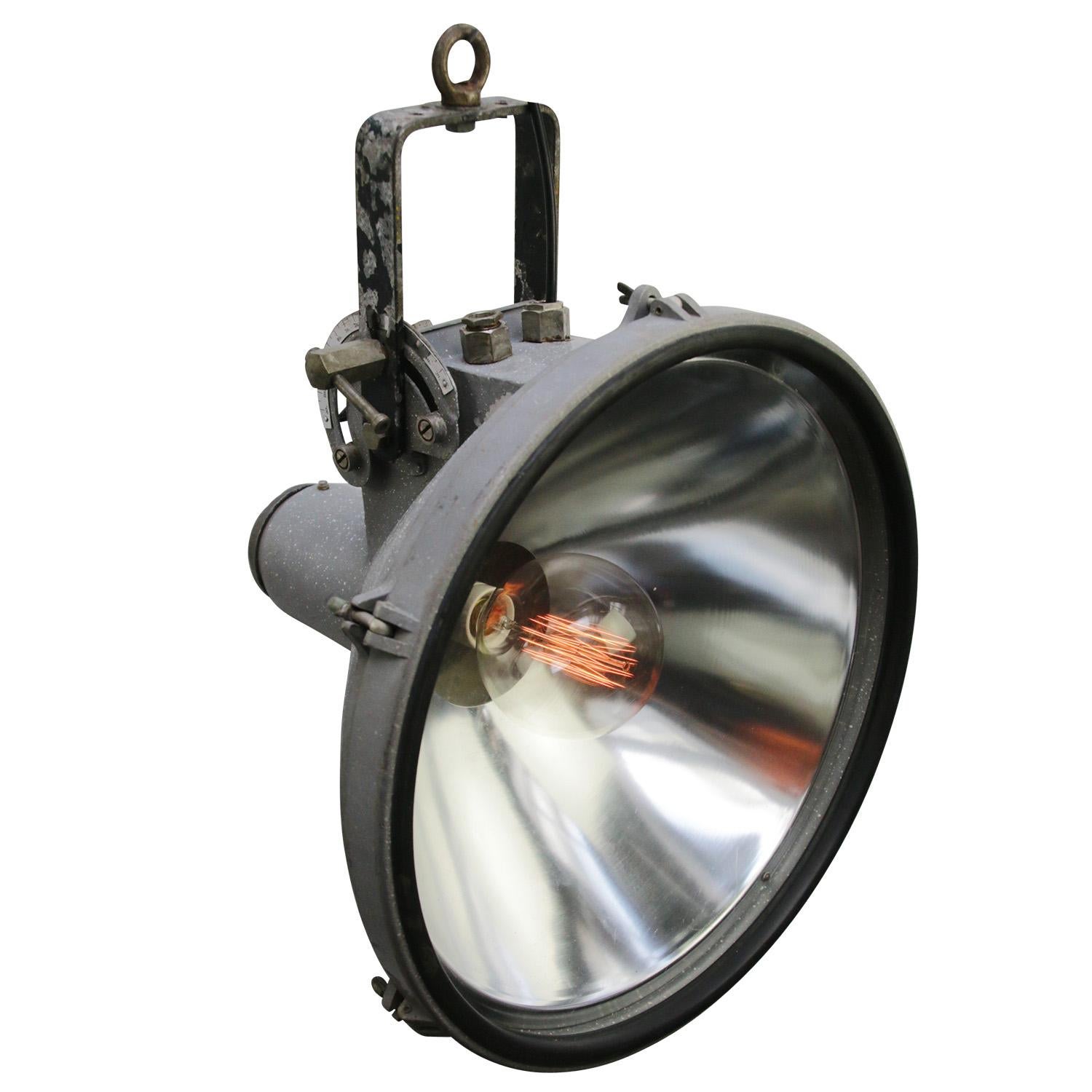 Cast Grey Metal Vintage Industrial Clear Glass Pendant Spot Light by Philips For Sale