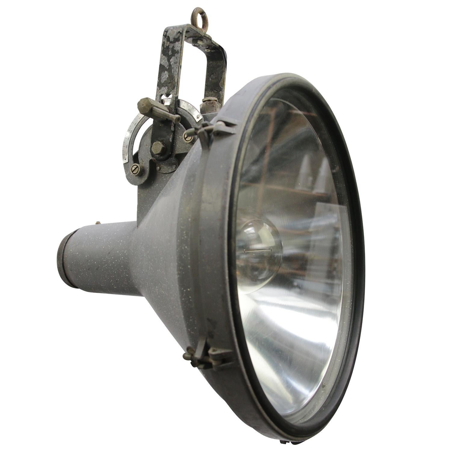 Grey Metal Vintage Industrial Clear Glass Pendant Spot Light by Philips In Good Condition For Sale In Amsterdam, NL