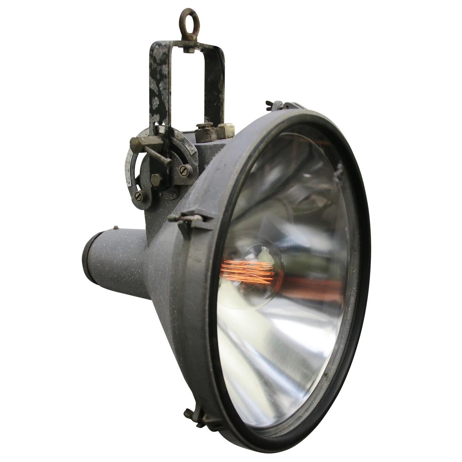 Grey Metal Vintage Industrial Clear Glass Pendant Spot Light by Philips For Sale