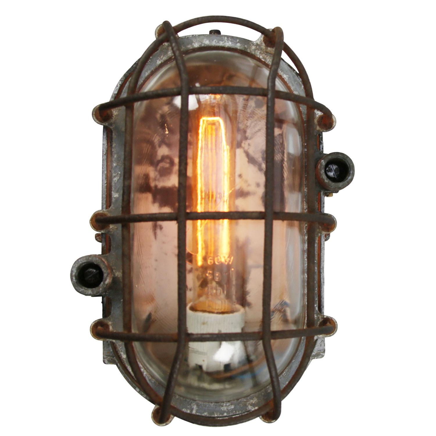 Hungarian Grey Metal Vintage Industrial Clear Glass Wall Lamp Scone