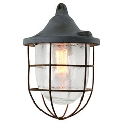 Grey Metal Vintage Industrial Frosted Glass Hanging Cage Lamp