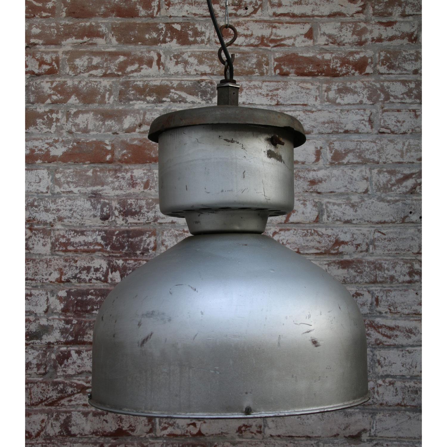 20th Century Grey Metal Vintage Industrial Hanging Lamp