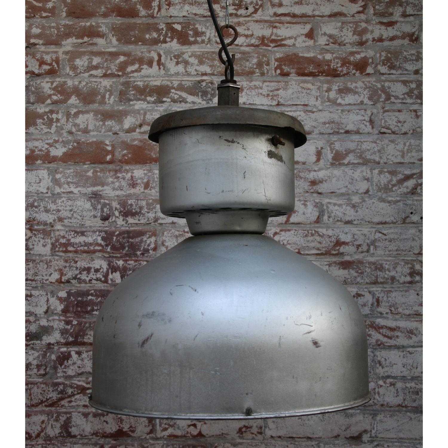 20th Century Grey Metal Vintage Industrial Hanging Lamp For Sale