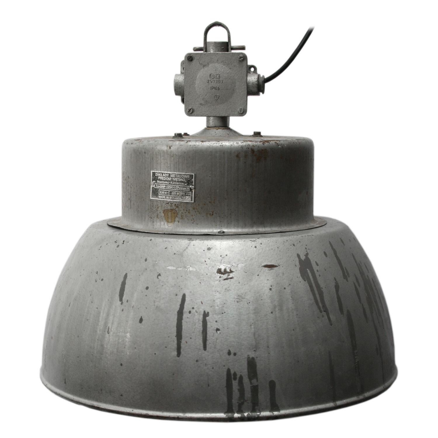 20th Century Grey Metal Vintage Industrial Pendant Lamp For Sale