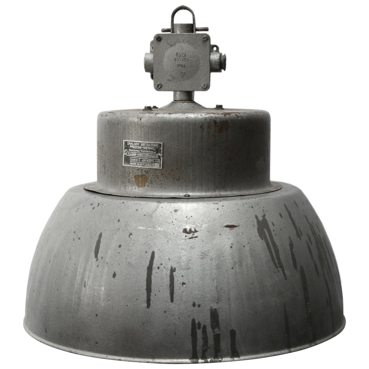 Lampada a sospensione industriale vintage in metallo grigio
