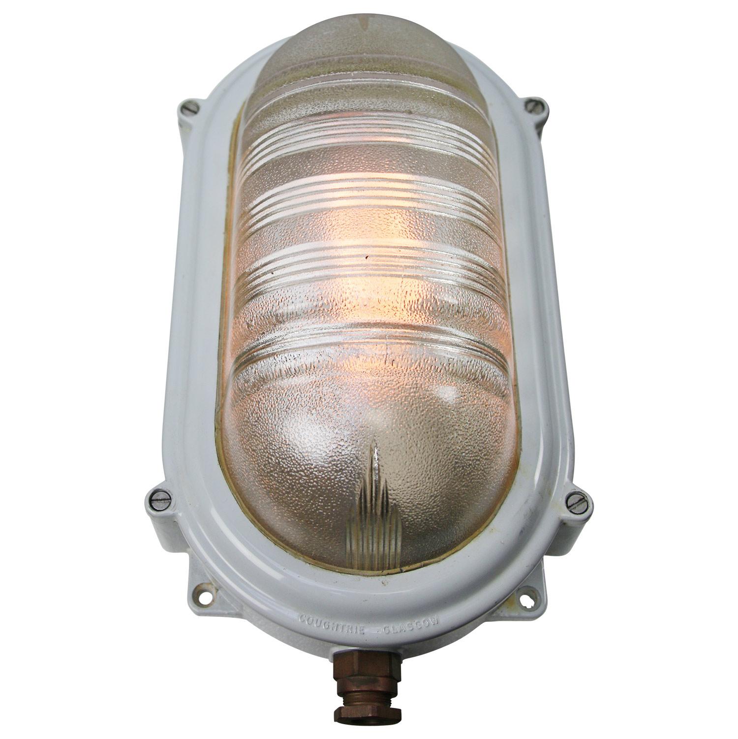 British Grey Metal Vintage Industrial Prismatic Glass Bulkhead Wall Lamp Scone For Sale