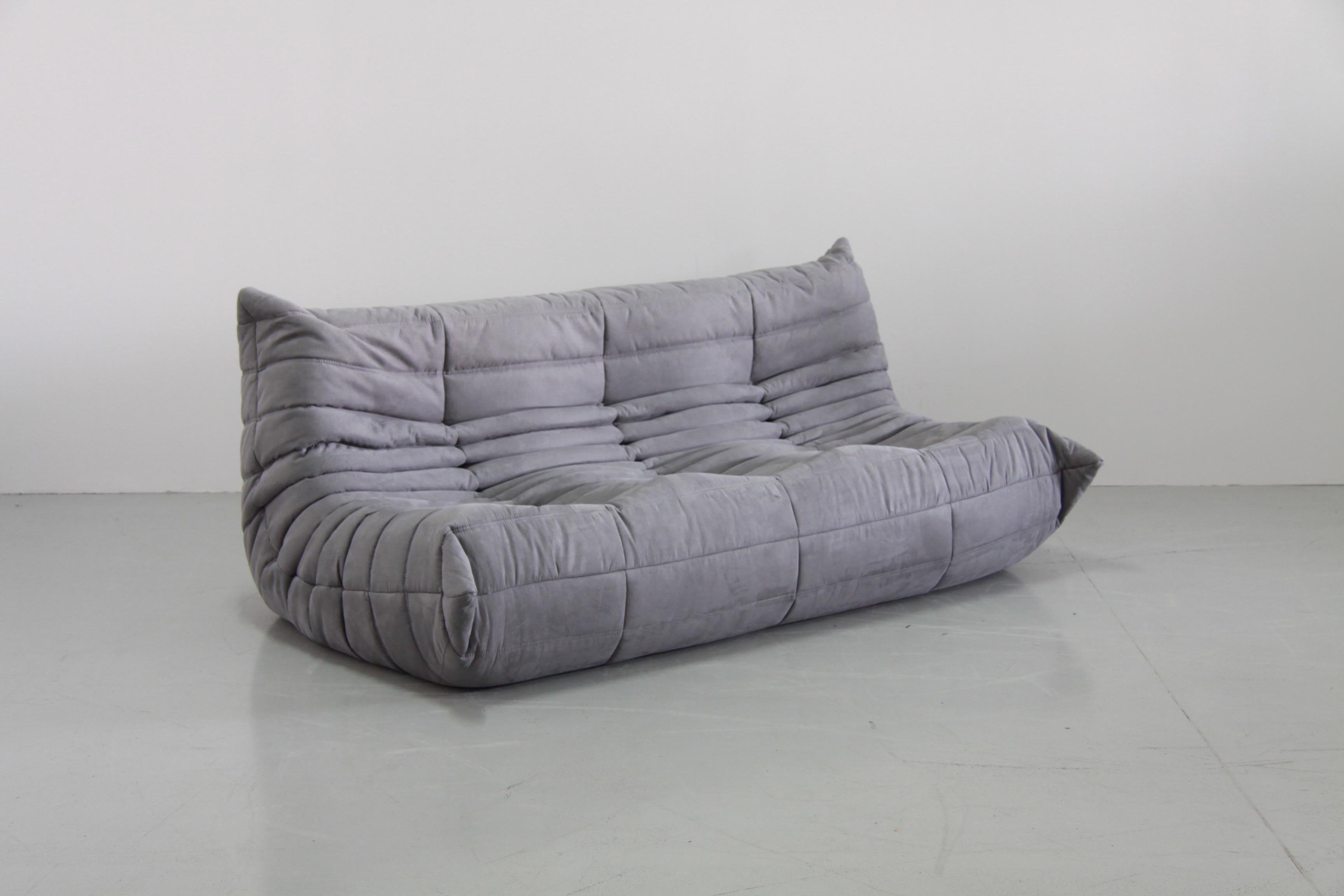 Grey Microfibre Togo Sofa Set by Michel Ducaroy for Ligne Roset, Set of Five For Sale 4