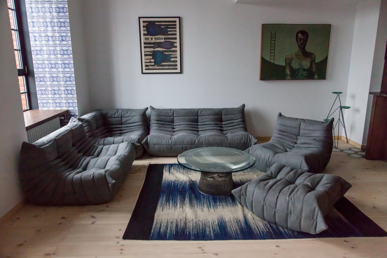 Grey Microfibre Togo Sofa Set By Michel Ducaroy For Ligne Roset