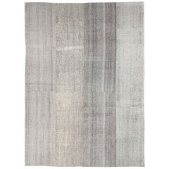 Vintage Grey Mid-20th Century Handmade Turkish Flat-Weave Kilim Room Size Carpet