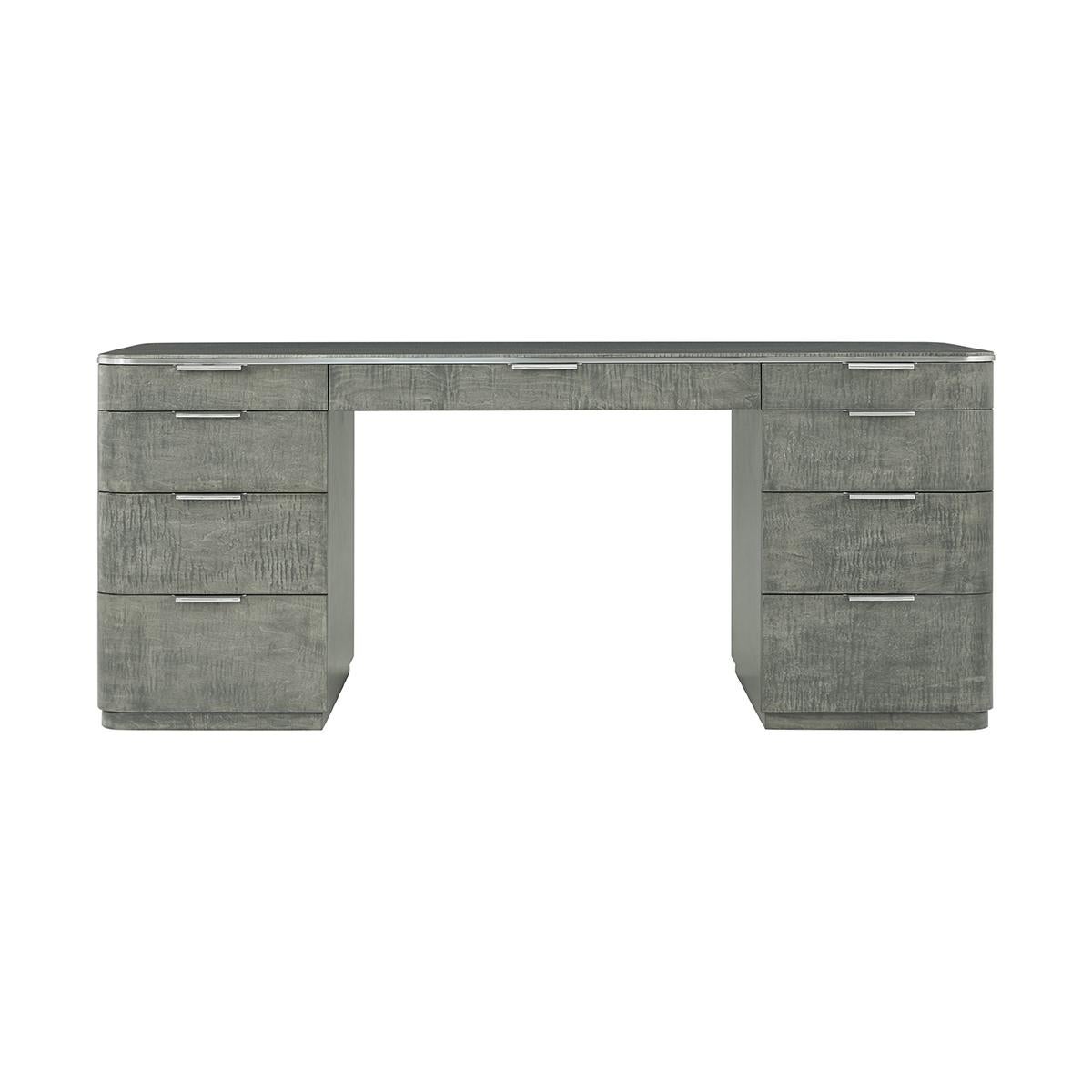 Grauer Mid Century Pedestal-Schreibtisch (Moderne der Mitte des Jahrhunderts) im Angebot