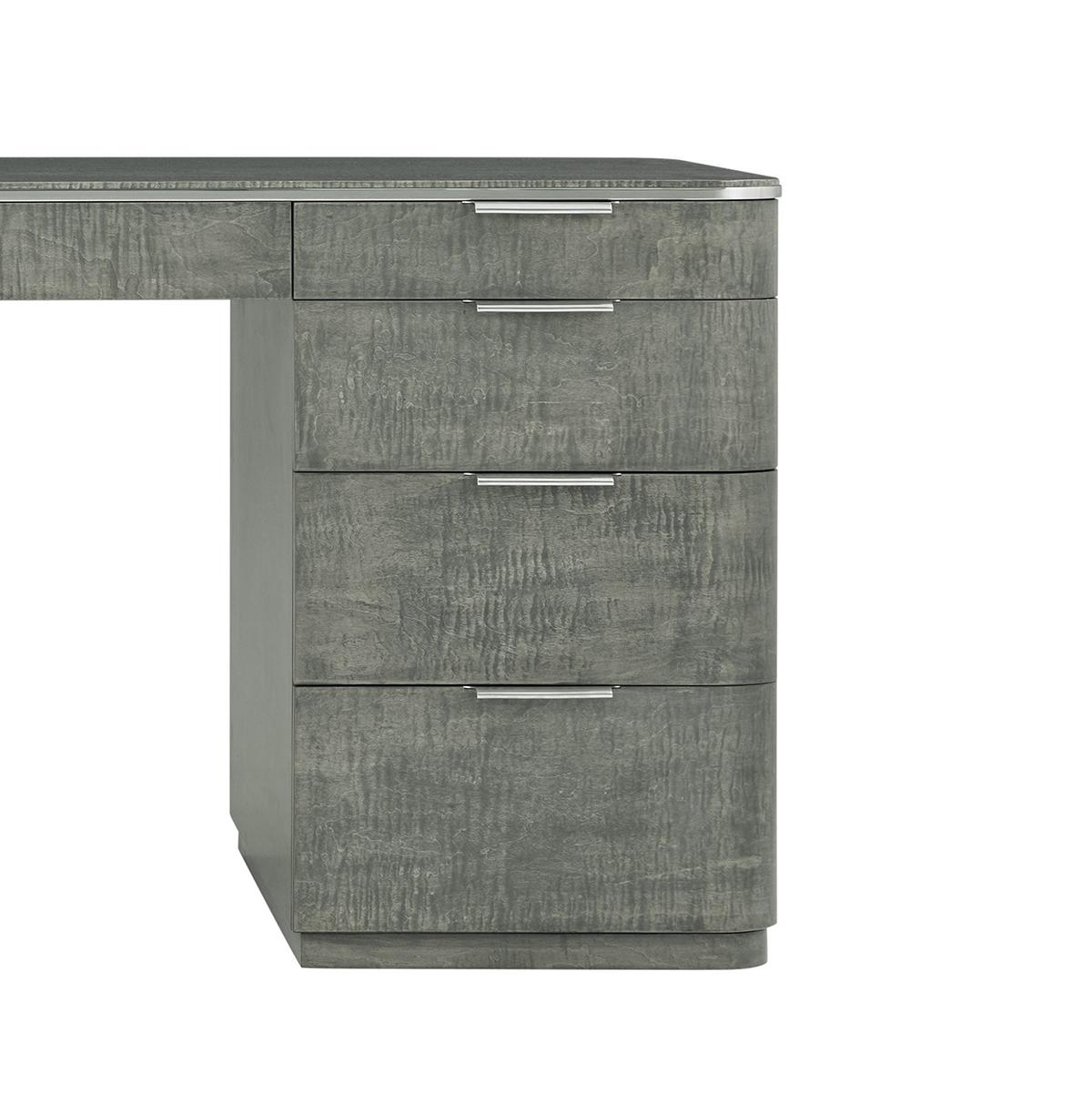 Grauer Mid Century Pedestal-Schreibtisch (Vietnamesisch) im Angebot
