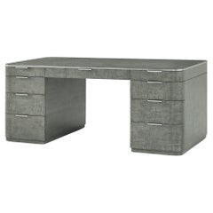 Escritorio gris de pedestal de mediados de siglo