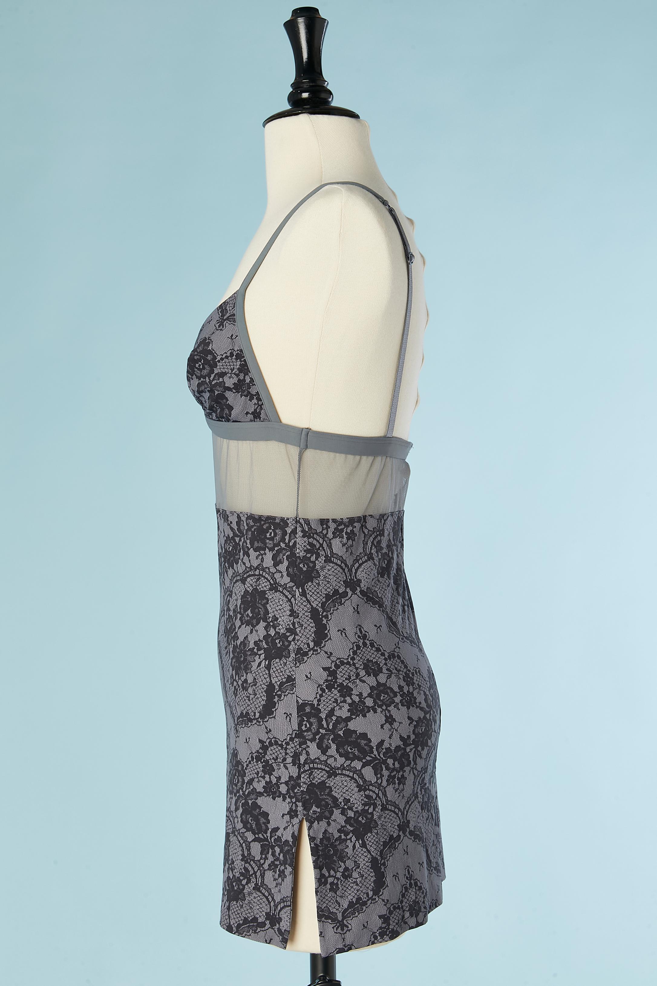 Black Grey mini slip dress with black laces print La Perla Studio 2  For Sale