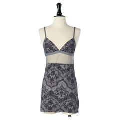 Grey mini slip dress with black laces print La Perla Studio 2 