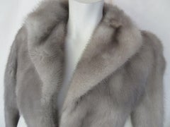 Grey Mink Fur Stole Cape with Silk Lining and Pocket