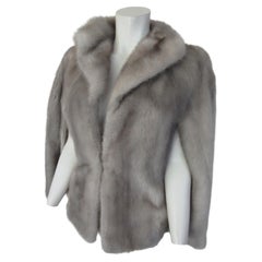 Grey Mink Fur Stole Cape with Silk Lining and Pocket
