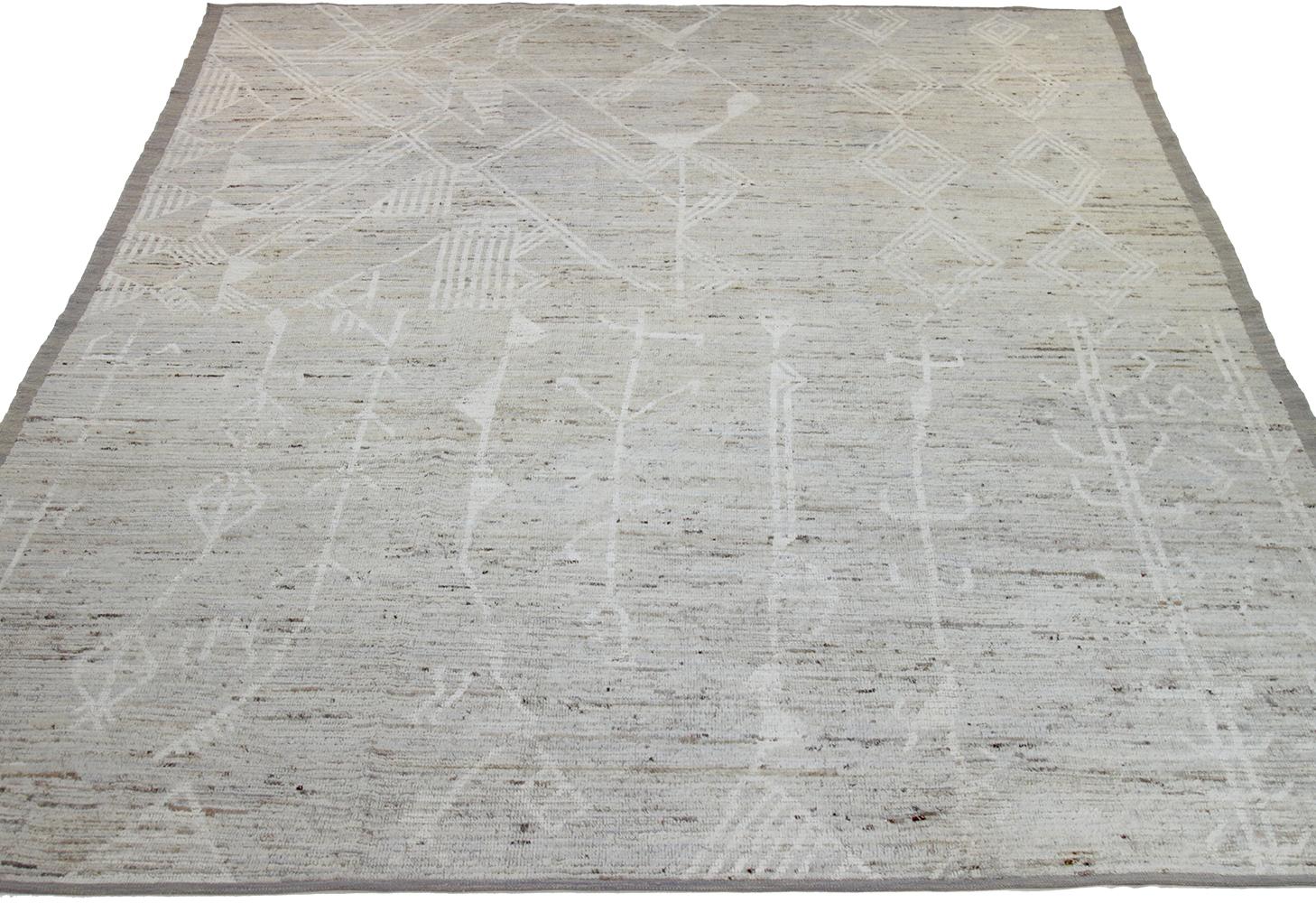 Hand-Knotted Nazmiyal Collection Grey Modern Moroccan Style Rug. Size: 9 ft 4 in x 12 ft