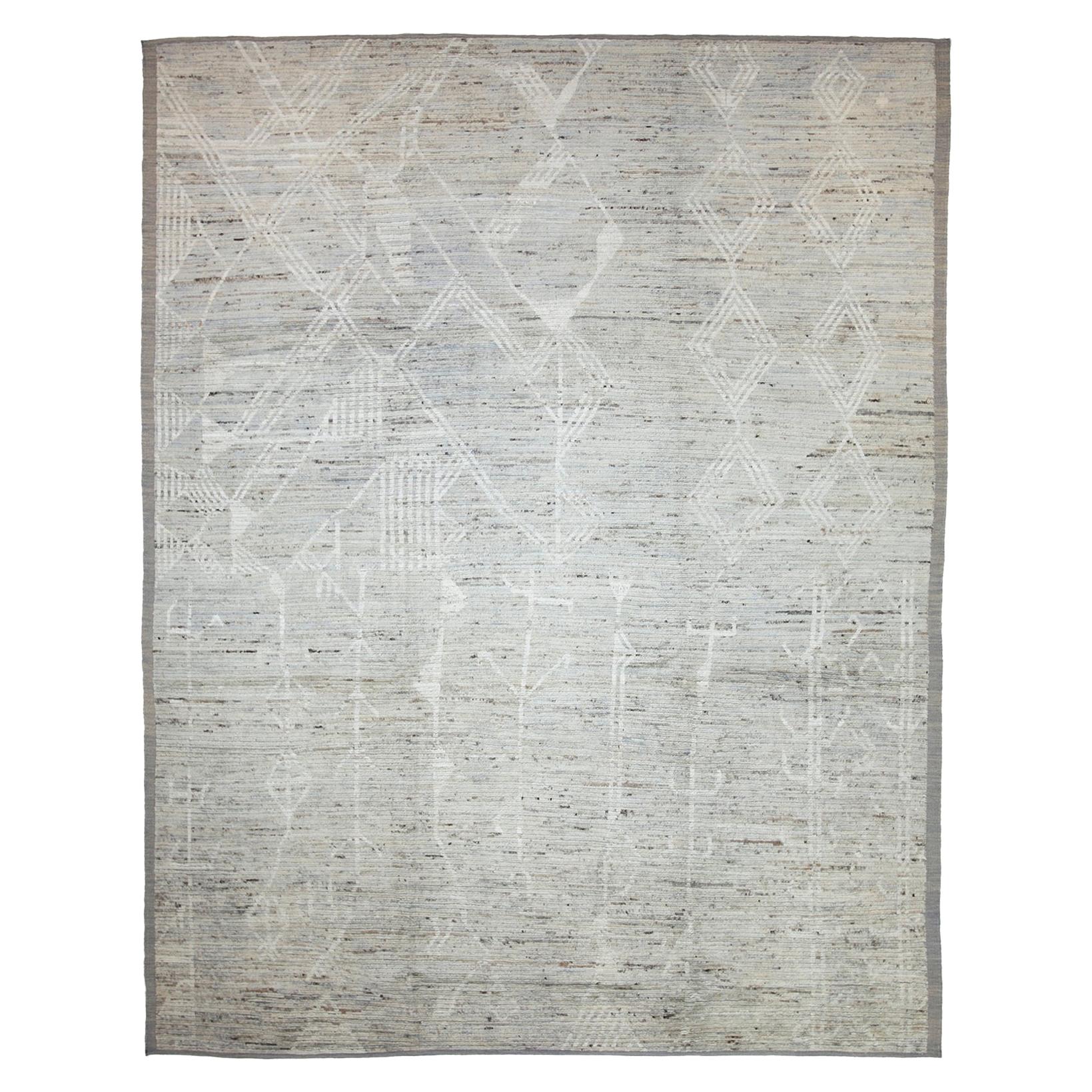 Nazmiyal Collection Grey Modern Moroccan Style Rug. Size: 9 ft 4 in x 12 ft