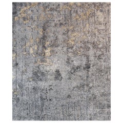 Grey Modern Rug Textured Natural Wool Blend-Silk, Meru North, Large