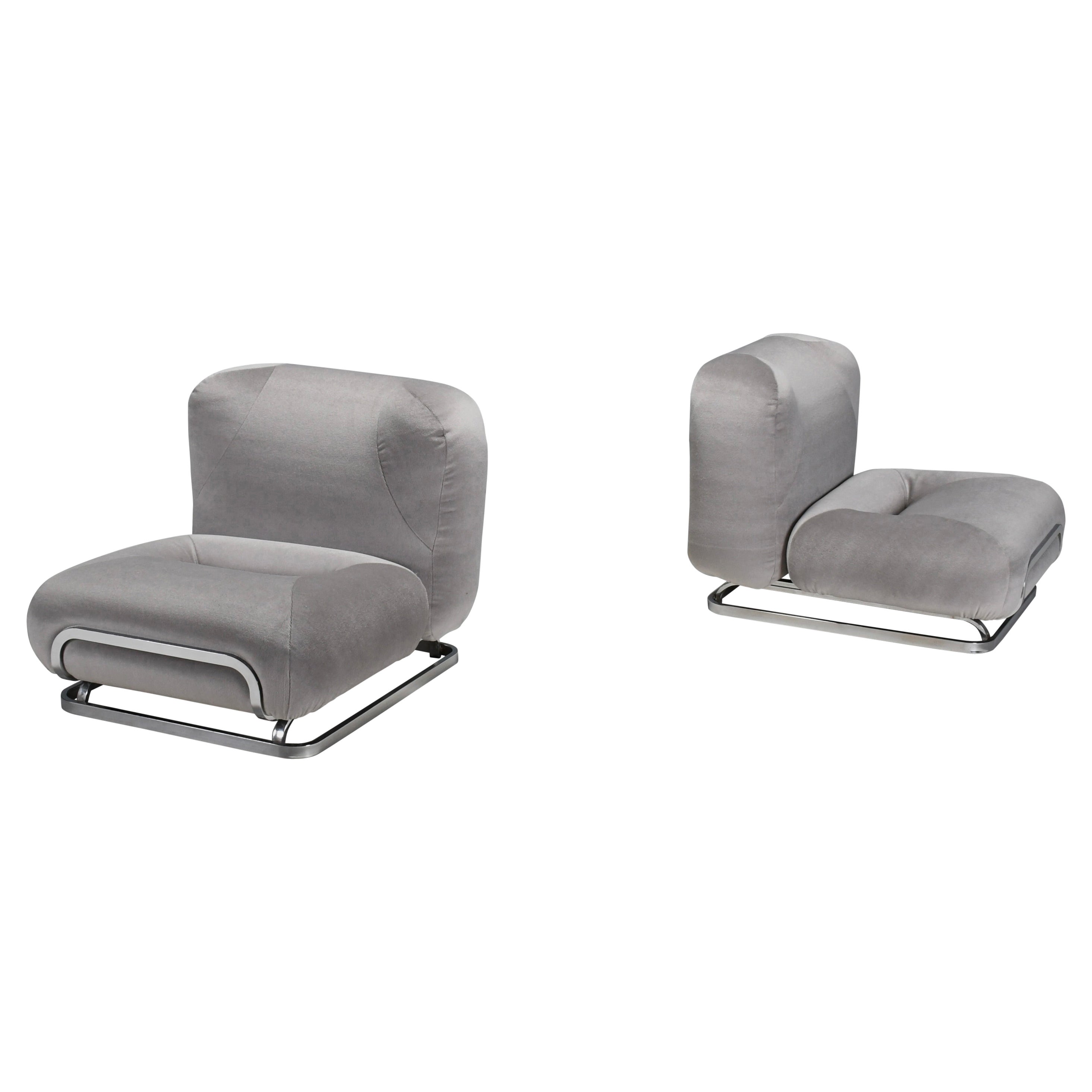 Sillas de salón de mohair gris y cromo Diseñadas por Malchioro para IPE, Italia, 1970