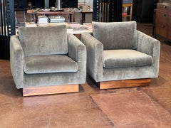 Grey Mohair Club Chairs on Rosewood Plinths