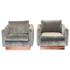 Grey Mohair Club Chairs on Rosewood Plinths