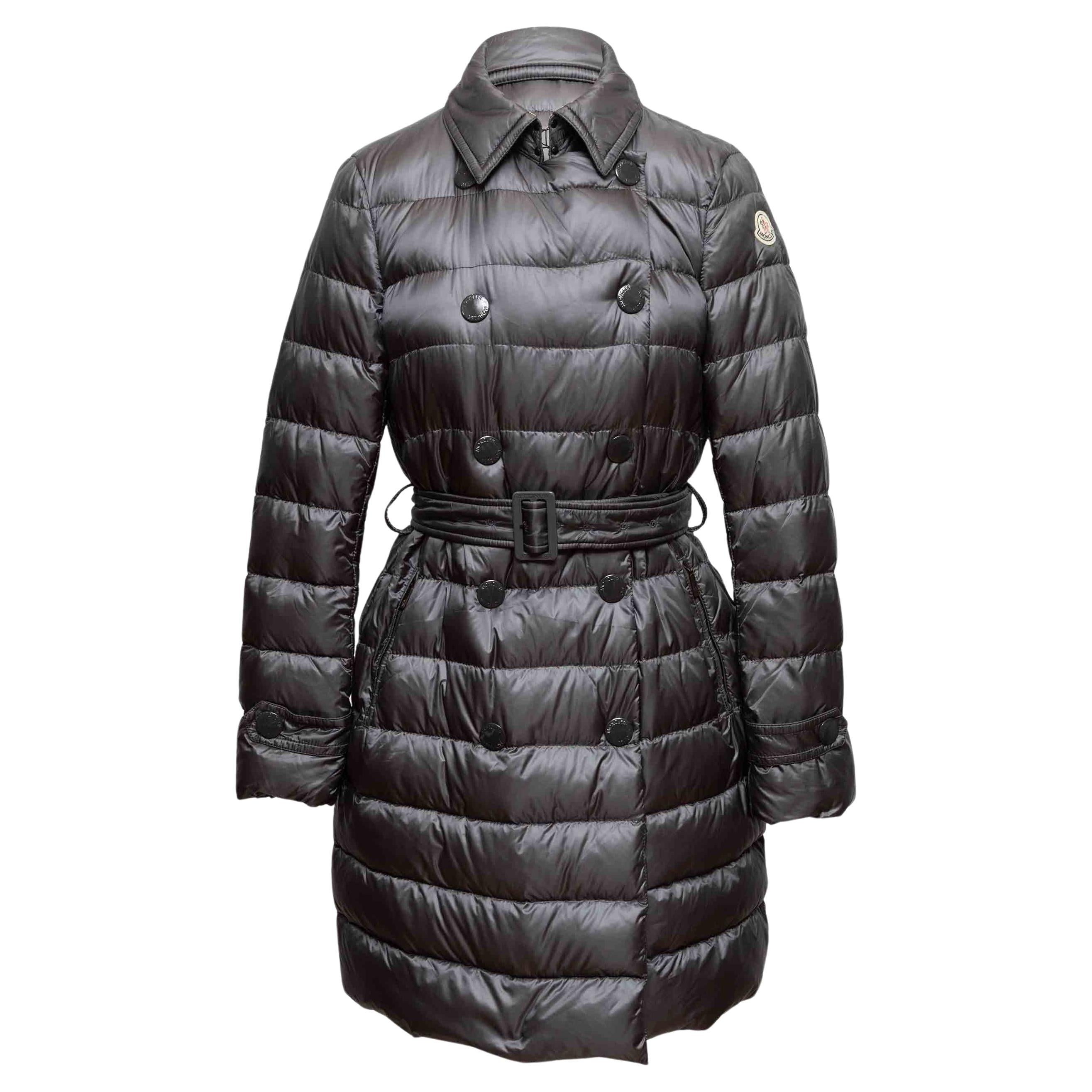 Grey Moncler Double-Breasted Down Puffer Coat Designer Size 3