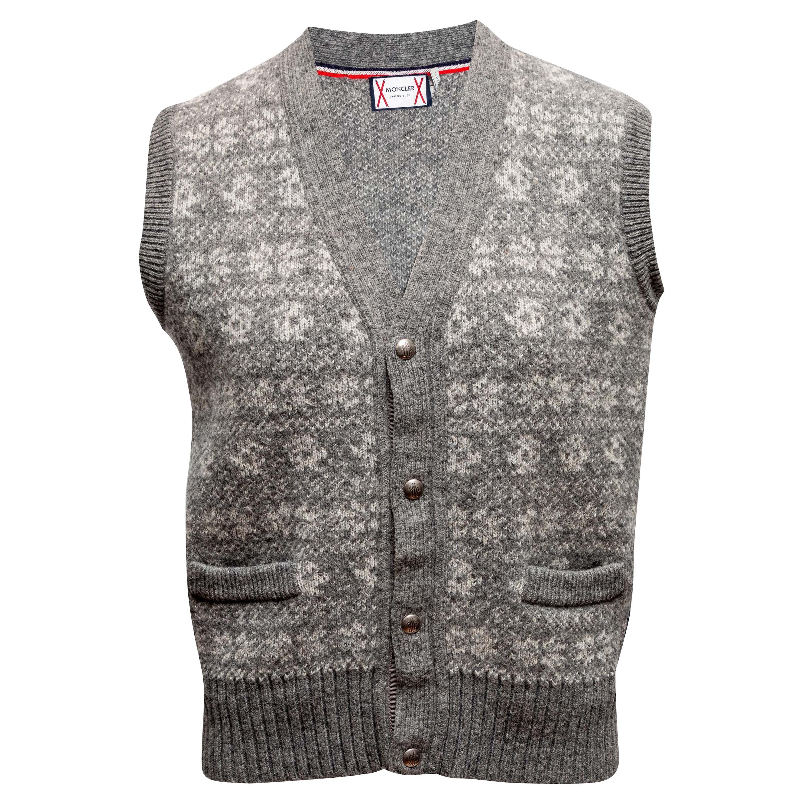 Grey Moncler Wool Patterned Button-Up Vest Size US S