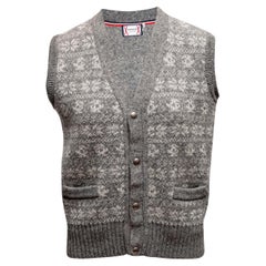 Grey Moncler Wool Patterned Button-Up Vest Size US S
