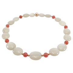 Grey Moonstone with Rhodochrosite Necklace with 18 Carat Rose Gold