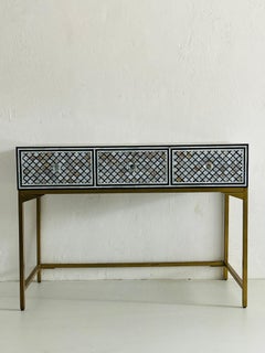 Black MOP Console Table, Geometric Pattern Table, Entryway Table
