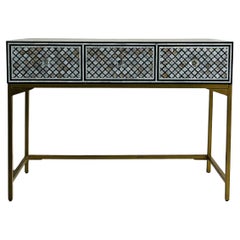 Black MOP Console Table, Geometric Pattern Table, Entryway Table