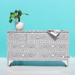 Grey Mother of Pearl Seven-Drawer Dresser with Glass Knobs by House of Jaipur