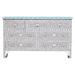 Grey Mother of Pearl Seven-Drawer Dresser with Glass Knobs by House of Jaipur